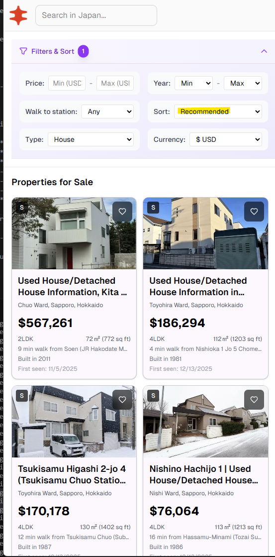 Recommended listings